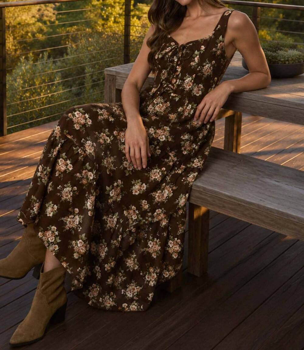 NEW BLU PEPPER golden meadow midi dress in chocolate